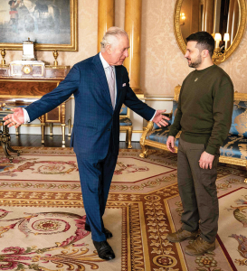 Volodimira Zelenska tikšanās ar britu karali Čārlzu III 2023. gada februārī.