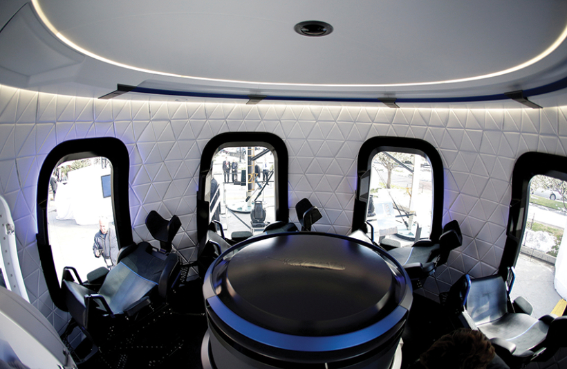 Blue Origin kosmiskās kapsulas prototipa iekšskats. Foto — Scanpix