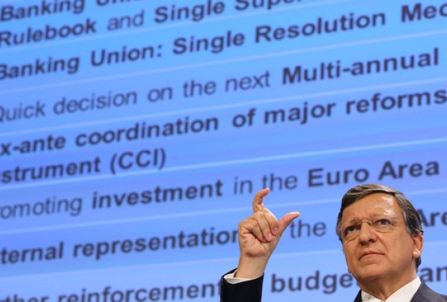 Eiropas Komisijas prezidents Žozē Manuels Barrozu diskusijā. Foto: EPA/LETA