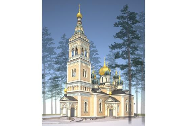 Dzintaros iecerētās jaunās Pareizticīgo baznīcas vizualizācija.