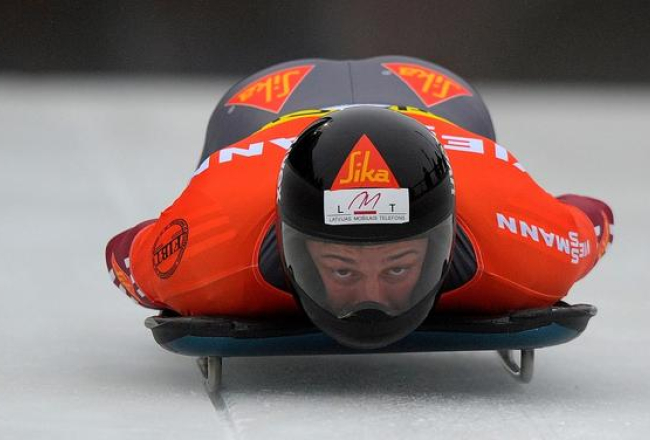 Martins Dukurs trasē. Foto: AFP/LETA