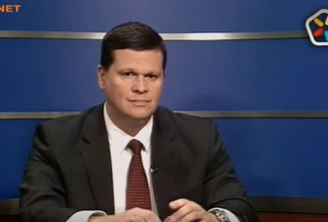 Ekonomikas ministrs Kaspars Gerhards (TB/LNNK) TV5 studijā. Avots: tvnet.lv