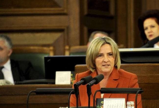 Iveta Grigule Saeimas tribinē. Foto: Romāns Kokšarovs, F64