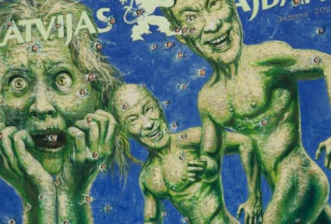 Jura Utāna gleznas "Uz bankomātu" reprodukcija. Foto - Jānis Mīlberts