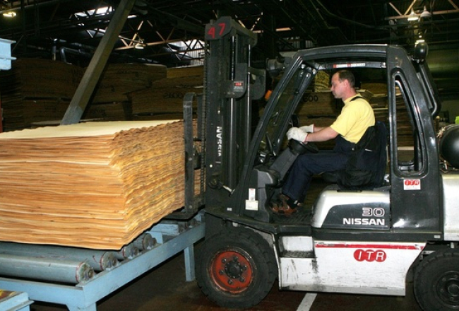 "Latvijas finnieris" ražo saplāksni. Foto: Ieva Čīka, LETA