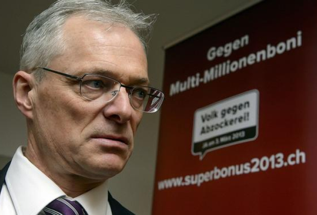 ŠVeices referenduma idejas virzītājs biznesmenis Tomass Minders. Foto: AFP/LETA