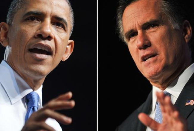 ASV prezidenta amata kandidāti - Baraks Obama un Mits Romnijs. Kurš šodien uzvarēs? Foto: AFP/LETA