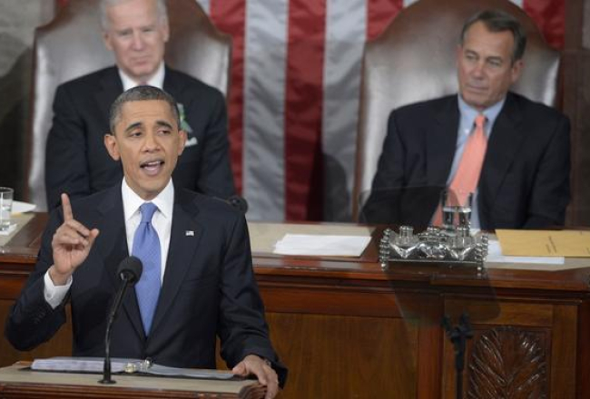 ASV prezidents Baraks Obama teic gadskārtējo runu. Foto: AFP/LETA