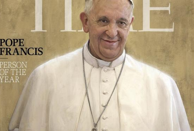 Žurnāla "TIME" vāks ar pāvesta Franciska foto. Foto: AFP/LETA