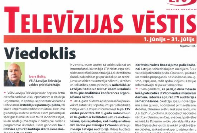 LTV īpaši Saeimas deputātiem izdod pozitīvi informējošu izdevumu "Televīzijas Vēstis".