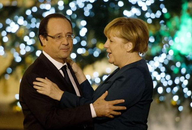 Vācijas kanclere Angela Merkele un Francijas prezidents Fransuā Olands. Foto: AFP/LETA