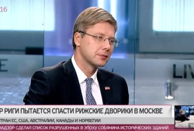 Rīgas mērs Nils Ušakovs Krievijas telekanāla "Doždj" studijā 4.septembrī.