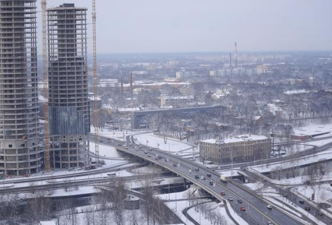 Augstceltņu kompleksa "Z-Towers" celtniecība. Foto: Evija Trifanova, LETA