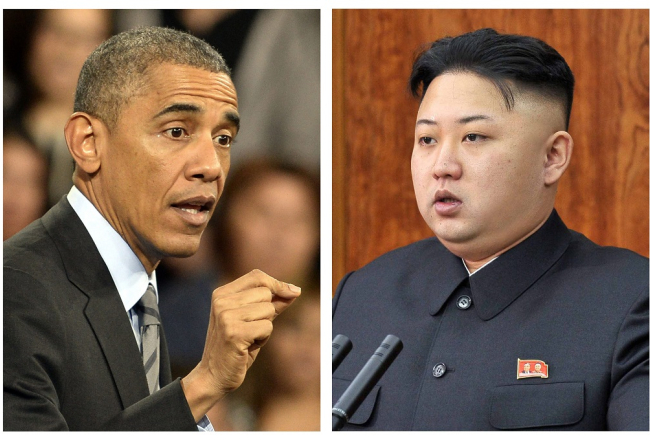 ASV prezidents Baraks Obama (pa kreisi) ar sankcijām pret Ziemeļkorejas līderi Kimu Čenunu. Foto: AFP/LETA