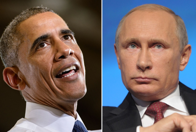 ASV prezidents Baraks Obama atkal "Forbes" pasaules ietekmīgāko cilvēku aptaujā zaudē Krievijas prezidentam Vladimiram Putinam. Foto: AFP/LETA