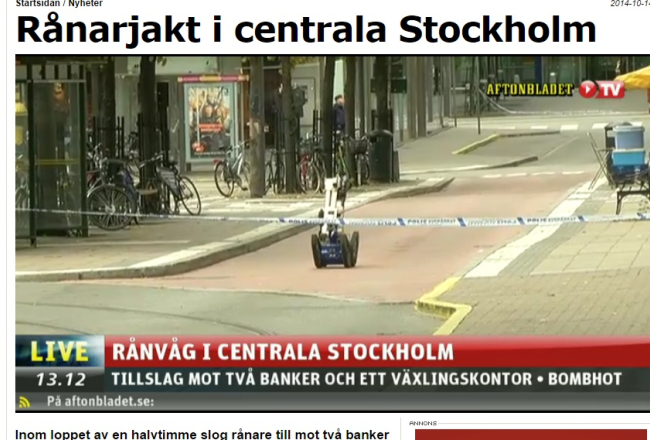 Laikrakstā "Aftonbladet" var sekot tiešraidē, kā policija meklē spridzekli.