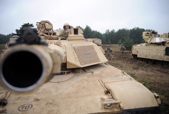 ASV armijas Pirmās kavalērijas divīzijas smagās bruņutehnikas rotas paraugdemonstrējumi Ādažos. Foto: Edijs Pālens, LETA