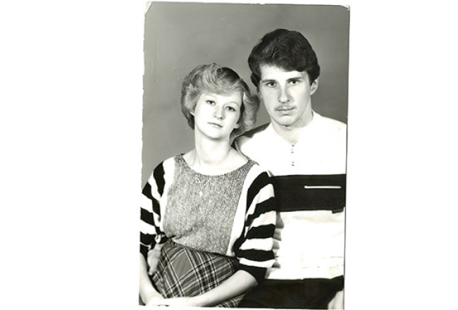Ar sievu Ivetu 1987.gadā. Vējoņi apprecējās 1986.gadā. Pirms tam kopā bija četrus gadus.