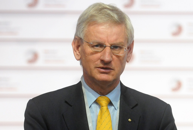 Bijušais Zviedrijas ārlietu ministrs Karls Bilts. Foto: Ieva Lūka, LETA