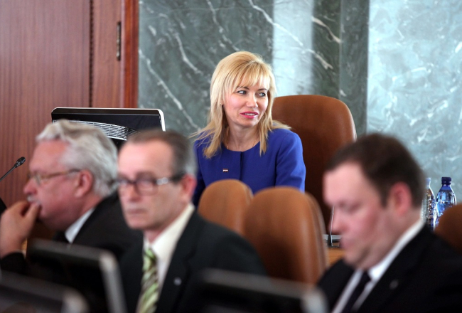VK direktore Elita Dreimane valdības sēdē. Foto: Ieva Čīka, LETA