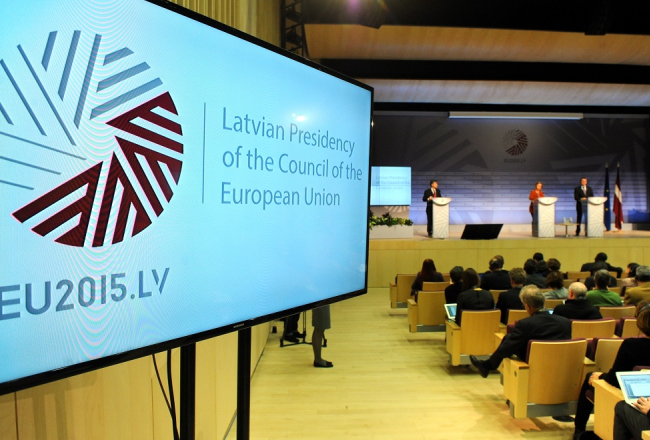 ES prezidentūras logo. Foto: Ieva Lūka, LETA