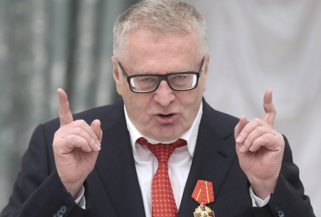 Vladimirs Žirinovskis uzstājas 21.maijā Kremlī pēc Aleksandra Ņevska ordeņa saņemšanas no prezidenta Vladimira Putina. Foto: ITAR-TASS/LETA