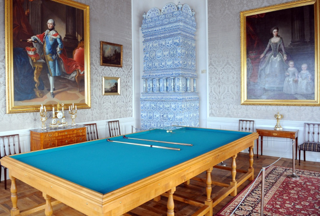 Biljarda zāle Rundāles pilī. Foto: Ieva Lūka, LETA