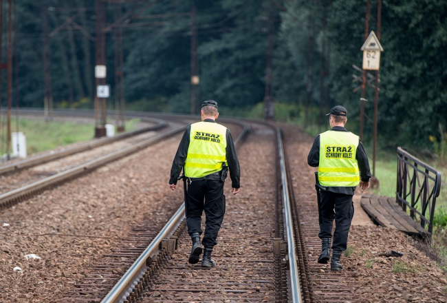 Polijas dzelzceļa apsardze dodas apgaitā Valbžihas tuvumā. Foto: AFP/LETA
