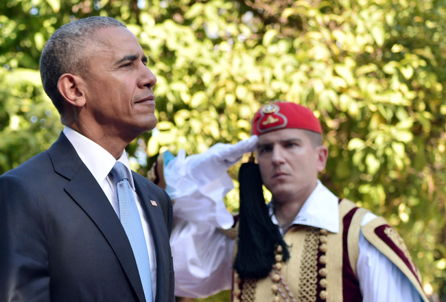 ASV prezidents Baraks Obama Grieķijas vizītē. Foto: Louisa Gouliamaki, AFP/ LETA