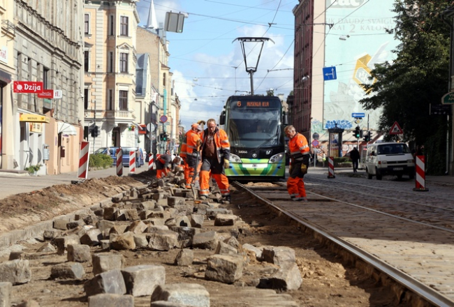 Krišjāņa Barona ielas remonts. Foto: Edijs Pālens, LETA