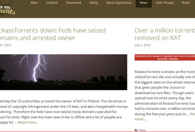 Attēls no autortiesību pirātisma vietnes "Kickass Torrents".