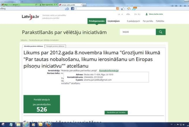 Datorattēls no portāla "Latvija.lv" par rosināto likumdošanas iniciatīvu