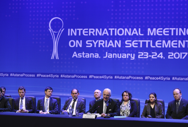 Sīrijas miera sarunas Astanā Kazahstānā. Foto: Mukhtar Kholdorbekov, REUTERS/LETA.