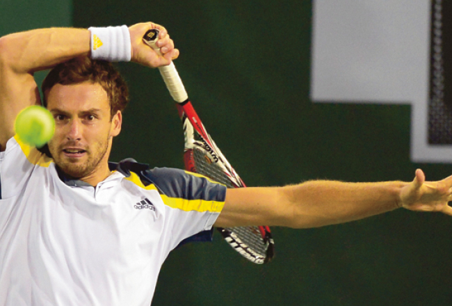Ernests Gulbis mačā ar Rafaelu Nadalu 13.martā Kalifornijā.