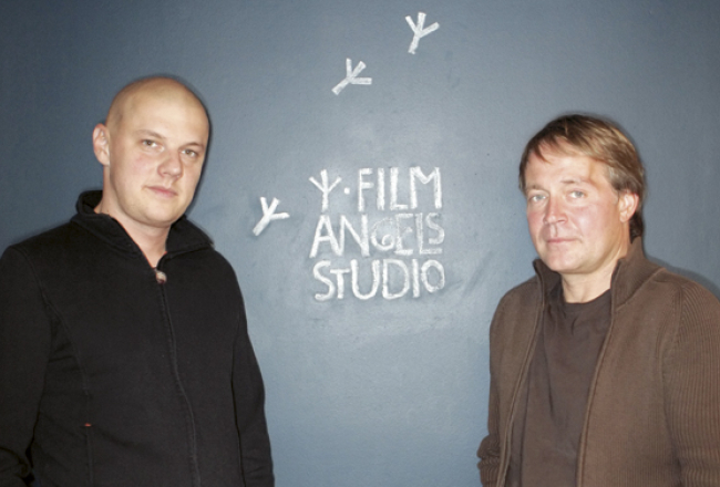 Divi no Film Angels Studio līdzīpašniekiem: izpilddirektors Ivo Ceplevičs (pa kreisi) un režisors Jānis Kalējs. Foto — Jānis Saliņš, F64