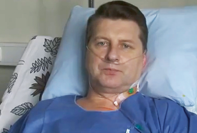 Valsts prezidents Raimonds Vējonis slimnīcā ierakstītās uzrunas laikā.