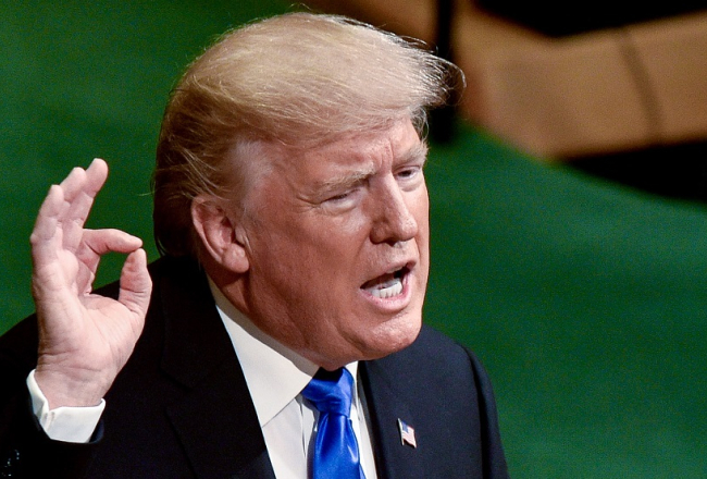 Donalds Tramps uzstājas ar runu ANO Ģenerālajā asamblejā. Foto: ITAR-TASS/LETA