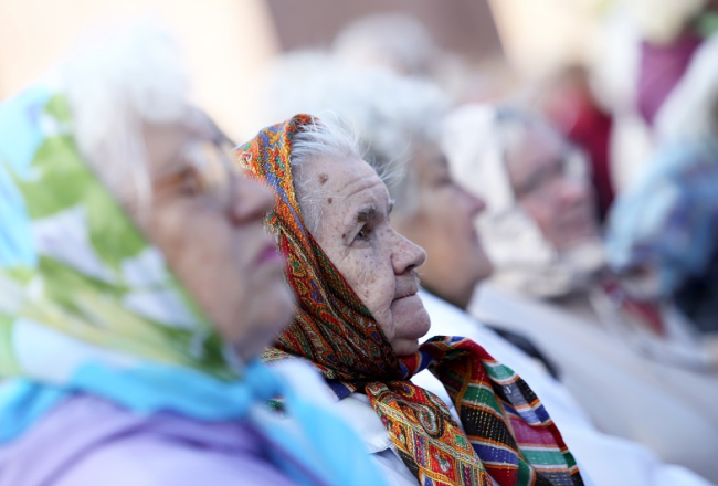 Latvijas pensionāru federācijas rīkotā sapulcē. Foto: Evija Trifanova, LETA