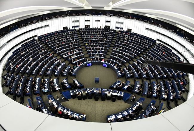 Eiropas Parlamenta sēžu zālē. Foto: EPA/LETA