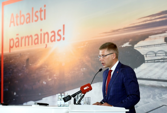 Partijas "Saskaņa" priekšsēdētājs un Rīgas mērs Nils Ušakovs partijas kongresā. Foto: LETA