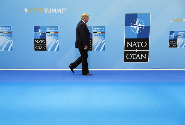 NATO samita atklāšanā ASV prezidents Donalds Tramps. Foto: AP/LETA