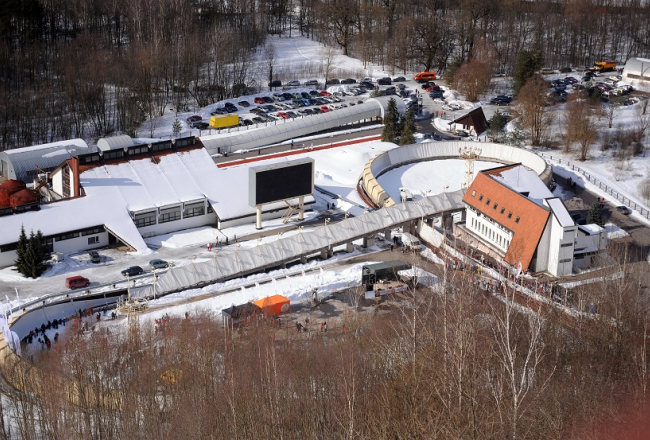 Siguldas kamaniņu un bobsleja trase. Foto: Edijs Pālens, LETA