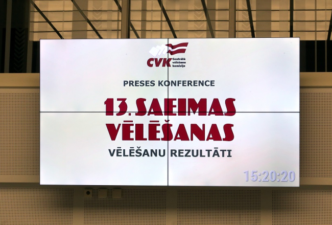 Centrālā vēlēšanu komisija informē par 13. Saeimas vēlēšanu rezultātiem. Foto: Evija Trifanova, LETA