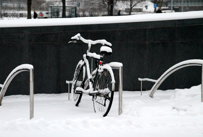 Velosipēdu novietne pie Latvijas Nacionālās bibliotēkas. Foto: Maija Zara, LETA
