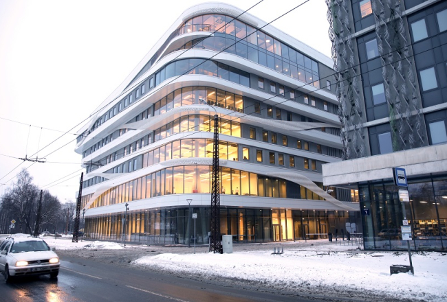 Latvijas Universitātes Akadēmiskā centra jaunā Zinātņu māja. Foto: Ieva Leiniša, LETA