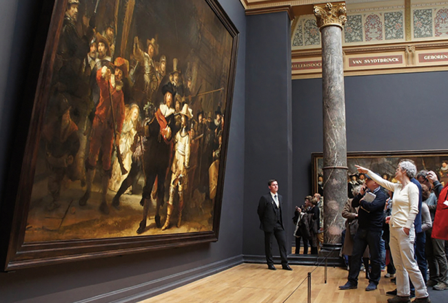 Rembranta Naktssargs (1642) Amsterdamas muzejā Rijksmuseum.
Publicitātes foto
