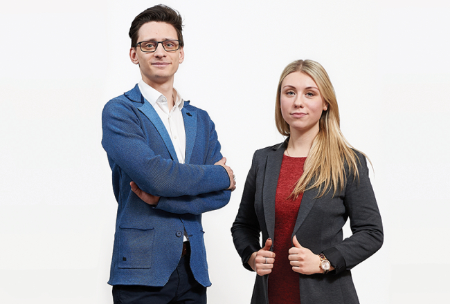 UX Design Agency līdzīpašnieks un komercdirektors Alberts Pumpurs
un komunikācijas speciāliste Monika Cālīte.
Foto — Edmunds Brencis