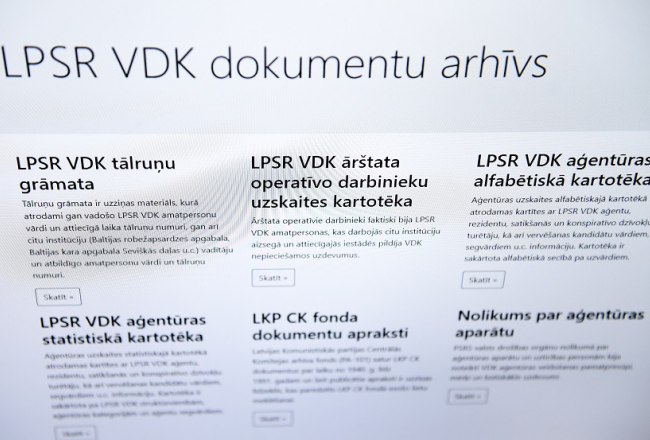 Nacionālā arhīva interneta vietnē publiskotā VDK dokumentu datubāze. Foto: Paula Čurkste, LETA