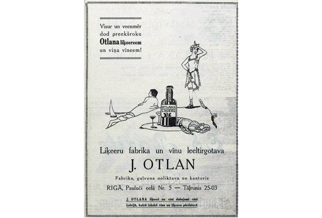 J. Otlana liķieru fabrikas dzērienu reklāma