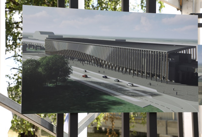 Dzelzceļa projekta "Rail Baltica" stacijas vizualizācija pie lidostas. Foto: Evija Trifanova, LETA